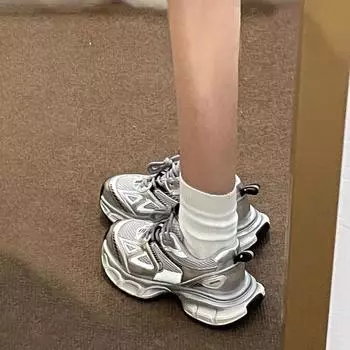 Niche Silver Dad Shoes Женская весенняя новинка Ins Модные легкие кроссовки на платформе для отдыха и спорта 35