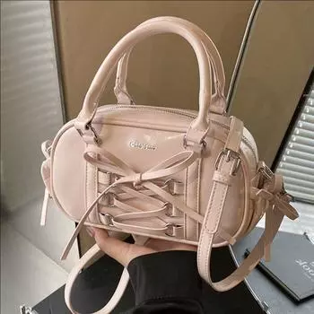 Niche Simple Hand Carry Pillow Bag Female Foreign Style Bow Shoulder Crossbody Bowling Bag розовый