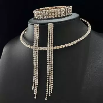 Niche Simple Soil Diamond эластичный браслет ожерелье геометрические серьги с бахромой ювелирные изделия комплект из трех предметов