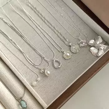Niche Simple Style Plain Silver Pearl Sapphire ожерелье Женское универсальное невыцветающее ключичное колье High-End Jewelry