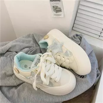 Niche star board shoes женские ins tide 2024 летние новые толстые подошвы увеличивающие рост маленькие белые туфли дышащие универсальные спортивные туфли 35 светло-синий