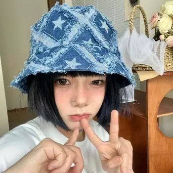 Нишевая шляпа-ведро со звездным дизайном, солнцезащитный козырек, шляпа для бассейна, мужские и женские джинсовые шляпы для активного отдыха M56-58cm