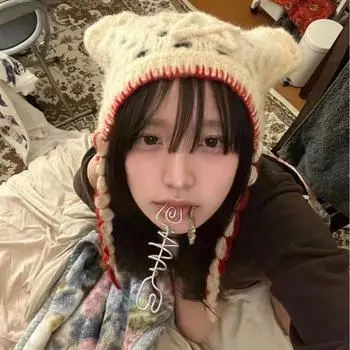 Niche stars вязаная вручную шерстяная шапка с кошачьими ушками женская осенне-зимняя милая крутая вязаная шапка Y2K Millennial M (56-58cm) star cat ear strap бежевый