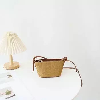 Niche Straw Woven Cowhide Fashion Mini Ingot Bag 2025 New Exquisite Shoulder Small Bag All-Match Shoulder Bag Fashion Brown