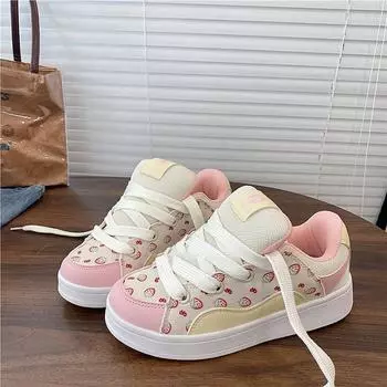 Niche strawberry bread shoes casual board shoes trendy women s shoes student versatile sports shoes autumn and winter 35