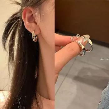 Niche Style Ankela Red Retro Circle Classy Earrings 925 Tremella needle-Classy Tremella ring pair