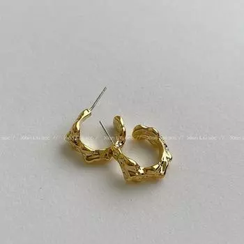 Niche Style Asymmetrical Golden Women s Stylish Unique Earrings Golden Asymmetrical-Silver Needles