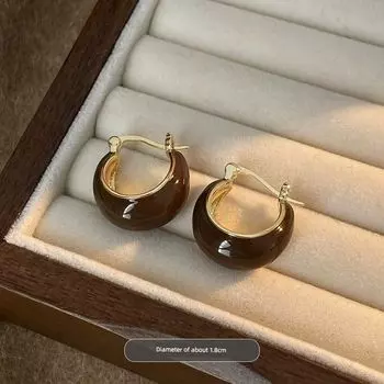 Niche Style Autumn Winter Retro Female Best Selling Fancy Ear Clip Brown drop glaze ear buckle