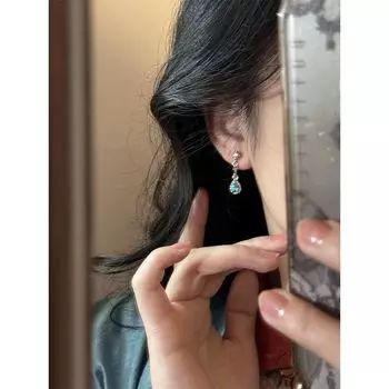 Niche Style Blue Zircon Elegant Fancy Unique Water Drop 3911A Gem Blue Diamond Drop Silver Needle