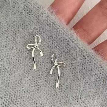 Niche Style Bows Ribbon Stud Earrings Exquisite 925 Silver Needle Bows Ribbon Earrings 925 Silver Pin