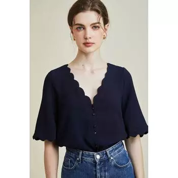 Niche Style Classic Design Petal Edges Half-Sleeve Shirt Navy 34