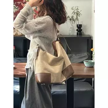 Niche Style Commuter Bag Women s Fall and Winter Loose Feeling Large Capacity Totes Easiest for Match Ins Shoulder Bag Retro Bucket Bag Khaki