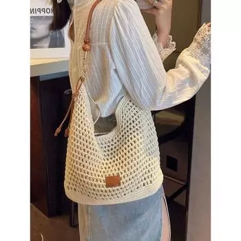 Niche Style Cut Out Woven Bag Women s Summer Seaside Vacation Travel Straw Bag Large Capacity Shoulder Crossbody Tote Bag Image color
