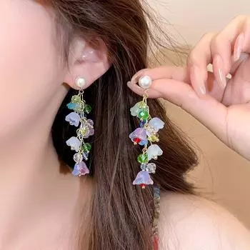 Niche Style Exquisite Purple Flower Stud Earrings for Women 2025 New Arrival Earrings Accessible Luxury Fancy Elegant Vacation Style Earrings Color Lily of the valley flower tassel