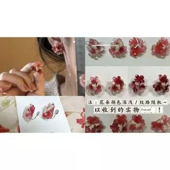 Niche Style Fall and Winter Unique Earrings New Year Celebration Flowers 0019A Carmine Sink Flower Cluster Silver Needle