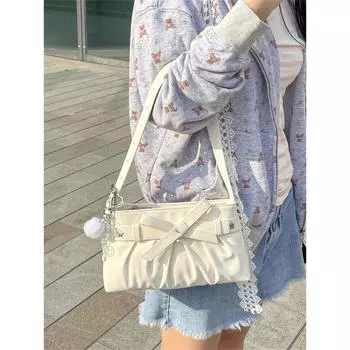 Niche Style Fancy Underarm Bag 2025 New Arrival Sweet Young Adult Bow Shoulder Bag Work Clothing Work Handbag White