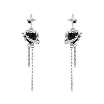 Niche Style Fantai Cross Female Stylish Dark Stud Earrings 4191 Black Heart Cross Stud Earrings