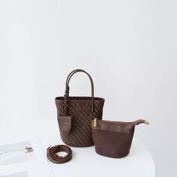 Niche Style Hand-Woven Fashion Satchel Bucket Bag for Women 2025 New Arrival Easiest for Match Exquisite Accessible Luxury Shoulder Bag Messenger Bag Lazy Brown