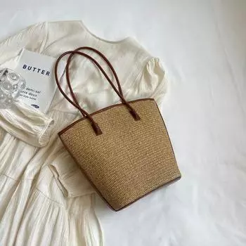 Niche Style Large Capacity Beach Best Selling Straw Woven Bag Brown