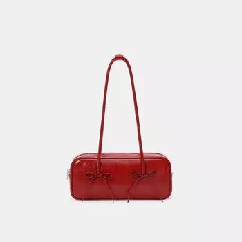 Niche Style Leather Bowknot Red Satchel Underarm Bag Red