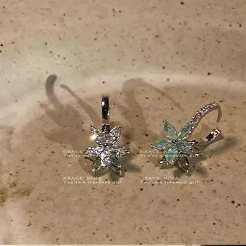 Niche Style Mint Crystal Female Fancy Dignified Flowers Mint Flower Crystal Earrings