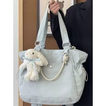 Niche Style Multi-Functional Backpack Bags Korean Simple Idle Style Nylon Tote Bag Student Class Easiest for Match Shoulder Bag Blue