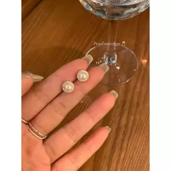 Niche Style Pearl Zircon Fancy Earrings Female Peach Tea Pair of 925 silver needles