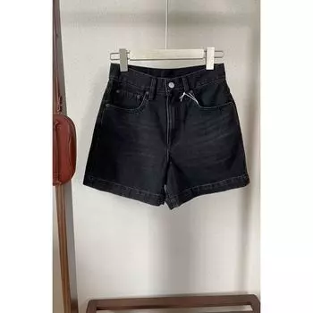 Niche Style Profile High Waist Simple All-Matching Denim Shorts Black Gray 25