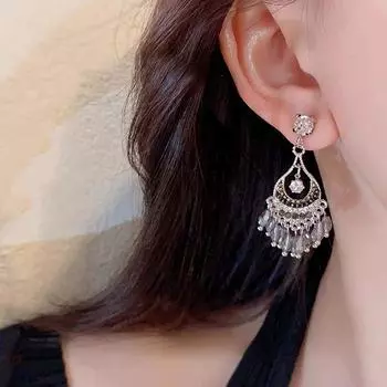 Niche Style Retro Silver Women s Unique Tassel Earrings Tassel National Wind stud earrings