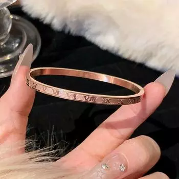 Niche Style Rose Gold Titanium Steel Accessible Luxury Zircon Simple Bracelet Bracelet [Rose gold] Roman numeral Bracelet-titanium steel
