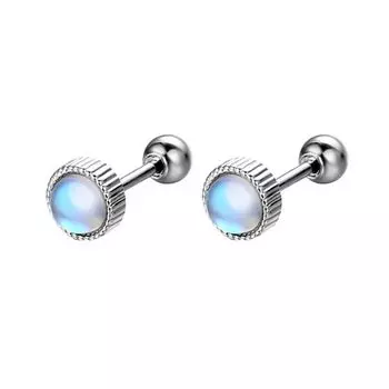 Niche Style S925 Sterling Silver Women s Fancy Diamond Stud Earrings Moonstone threaded earrings [round] a pair