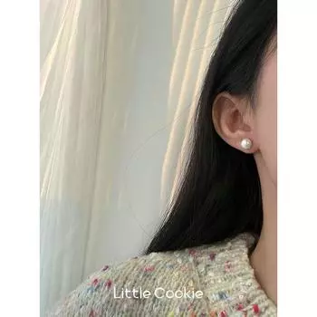 Niche Style S925 Women s Flat round Fancy Pearl Stud Earrings 8mm flat steamed bread Pearl