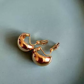 Niche Style South Korea Fashionable Golden Internet Celebrity Earring with Same Kind Golden Ear Clip
