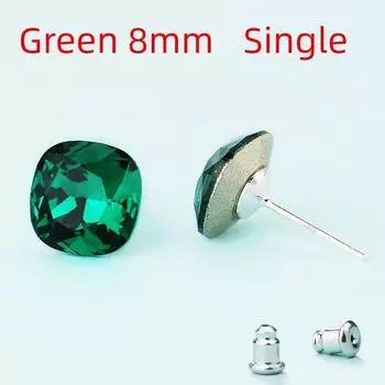 Niche Style Sterling Silver Women s, Blue Stylish Diamond Stud Earrings Green 8mm (single)
