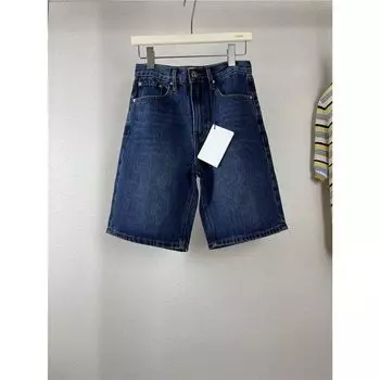 Niche Style Tot! New Arrival Dark Blue Non-Elastic Wide Leg Pencil Pants Classic Denim Shorts Cropped Pants Slim Looking Easiest for Match Blue 25