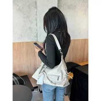 Niche Style Vintage Casual All-Matching One-Shoulder Crossboby Bag Spring/Summer New Arrival Fancy Underarm Bag Large Capacity Totes White