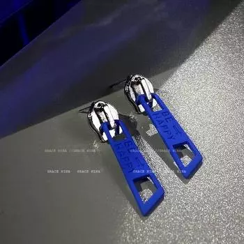 Niche Style Zipper Female Personalized Earrings Stylish Punk Klein blue zipper stud earrings