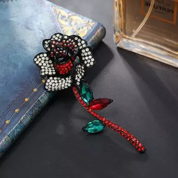 Niche temperament retro red rose full diamond brooch high-end elegant versatile flower pin brooch women s accessories
