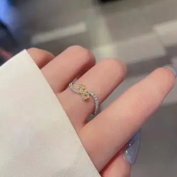 Niche Temperament Trendy Sugar Cube Yellow Crystal Diamond Ring для женщин с высококачественным дизайном Light Luxury Index Finger Ring No. 6