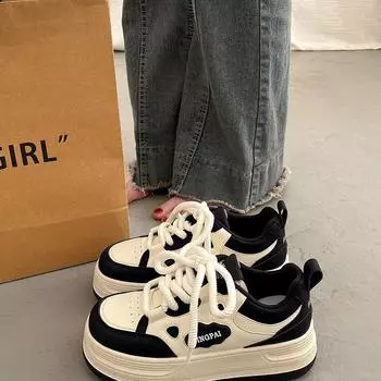 Niche thick baseplate shoes women s spring and autumn versatile super fire little white shoes 2024 new Korean casual sports shoes 35 бежевый