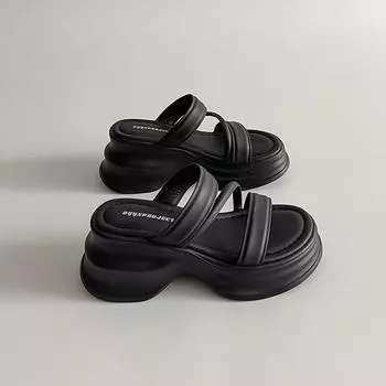 Niche thick bottom height increase word with muffin cool slippers women wear spring new versatile flip-flops 35