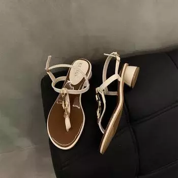 Niche thick heel toe sandals fairy shoes new summer black temperament with skirt shoes 35