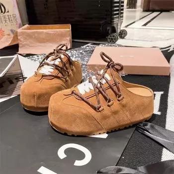 Niche thick-soled bag head slippers women s spring summer new versatile senior lace-up casual shoes wear cool slippers 35