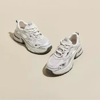 Niche толстая подошва, увеличивающая рост, белые туфли для папы, женские маленькие ноги, 2025, новая универсальная сетчатая дышащая повседневная спортивная обувь 35 серый