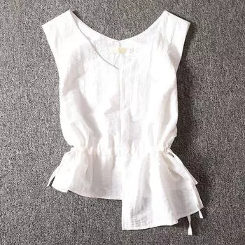 Niche Top Irregular Sleeveless Shirt White((E1-1)) S