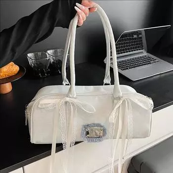 Niche Trend Джинсовая сумка-багет Женская ручная сумка Сумка-колбаска Повседневная универсальная сумка на одно плечо через подмышку светло-синий