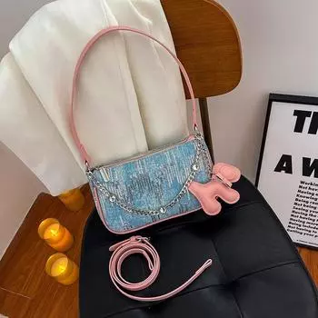 Niche trend underarm bag women s new sequined shoulder bag casual versatile messenger chain bag tide розовый