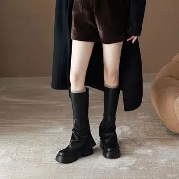 Niche trouser leg boots high boots children s spring and autumn 2025 new V-mouth thick-soled knight boots 35 чёрный