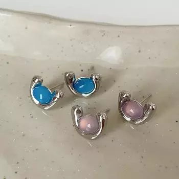 Серьги-гвоздики Niche U-образной формы из халцедона для женщин Простота, Высокое качество, Легкая роскошь, Нишевая индивидуальность, Модный темперамент