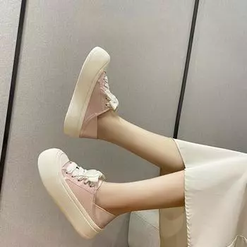 Niche Ugly and Cute Big Head Bread Shoes Женская невидимая стелька, увеличивающая рост, атласная повседневная обувь Женская обувь в стиле преппи, белая обувь для женщин 35